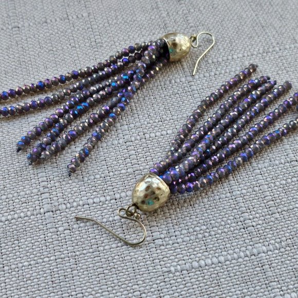 CANVAS Women Earrings Drop Down Pruple Tone Beads Gold Tone Fashion Ear Jewelry - Picture 3 of 9